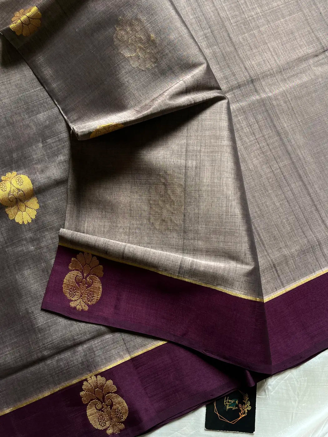 Vegan Silk Saree – Silver Smoke Plum Handloom Art Silk