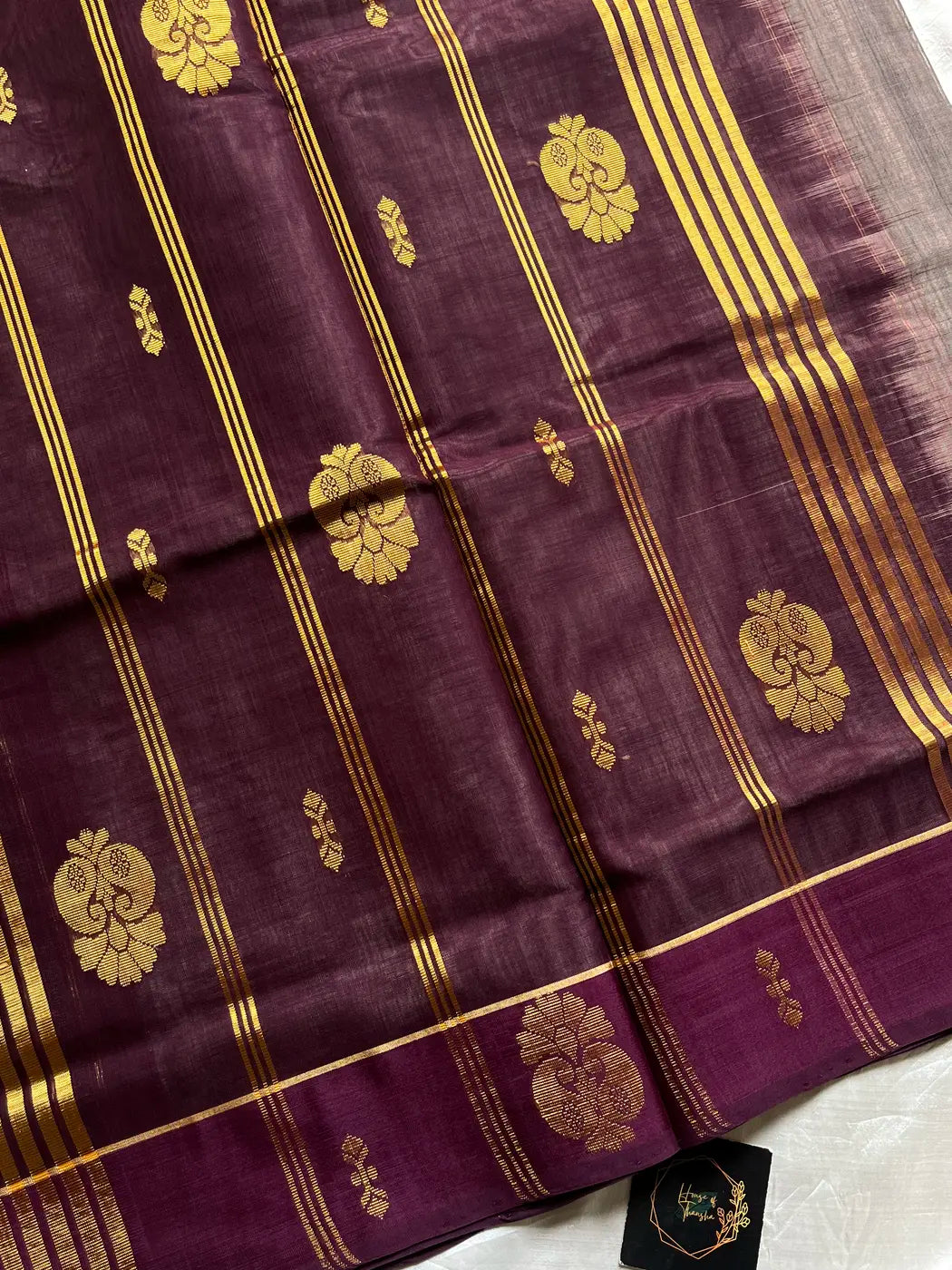Vegan Silk Saree – Silver Smoke Plum Handloom Art Silk