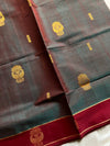 Vegan Silk Saree – Maroonish Green Handloom Art Silk