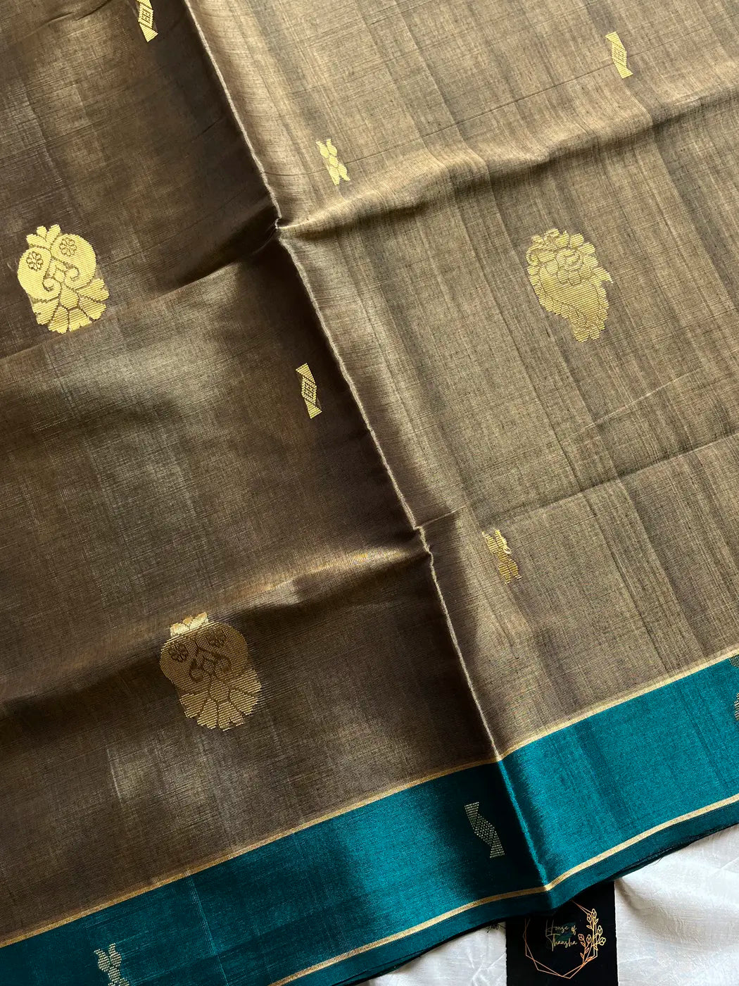 Vegan Silk Saree – Metallic Taupe Handloom Art Silk