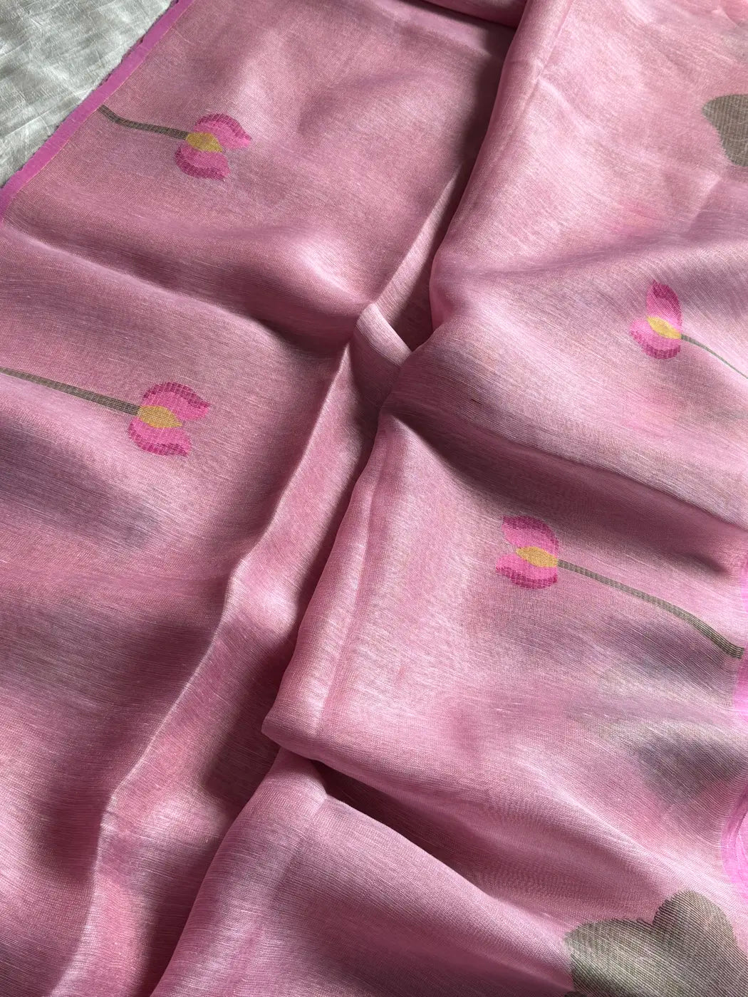Handloom Silk Linen Jamdaani Saree - Pastel pink