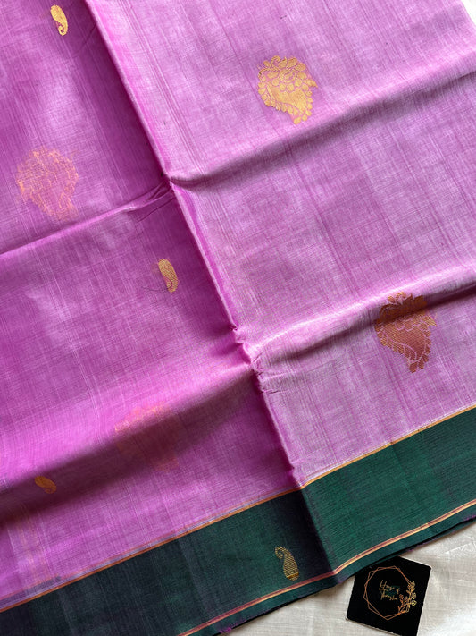 Vegan Silk Saree – Rose & Green Handloom Art Silk