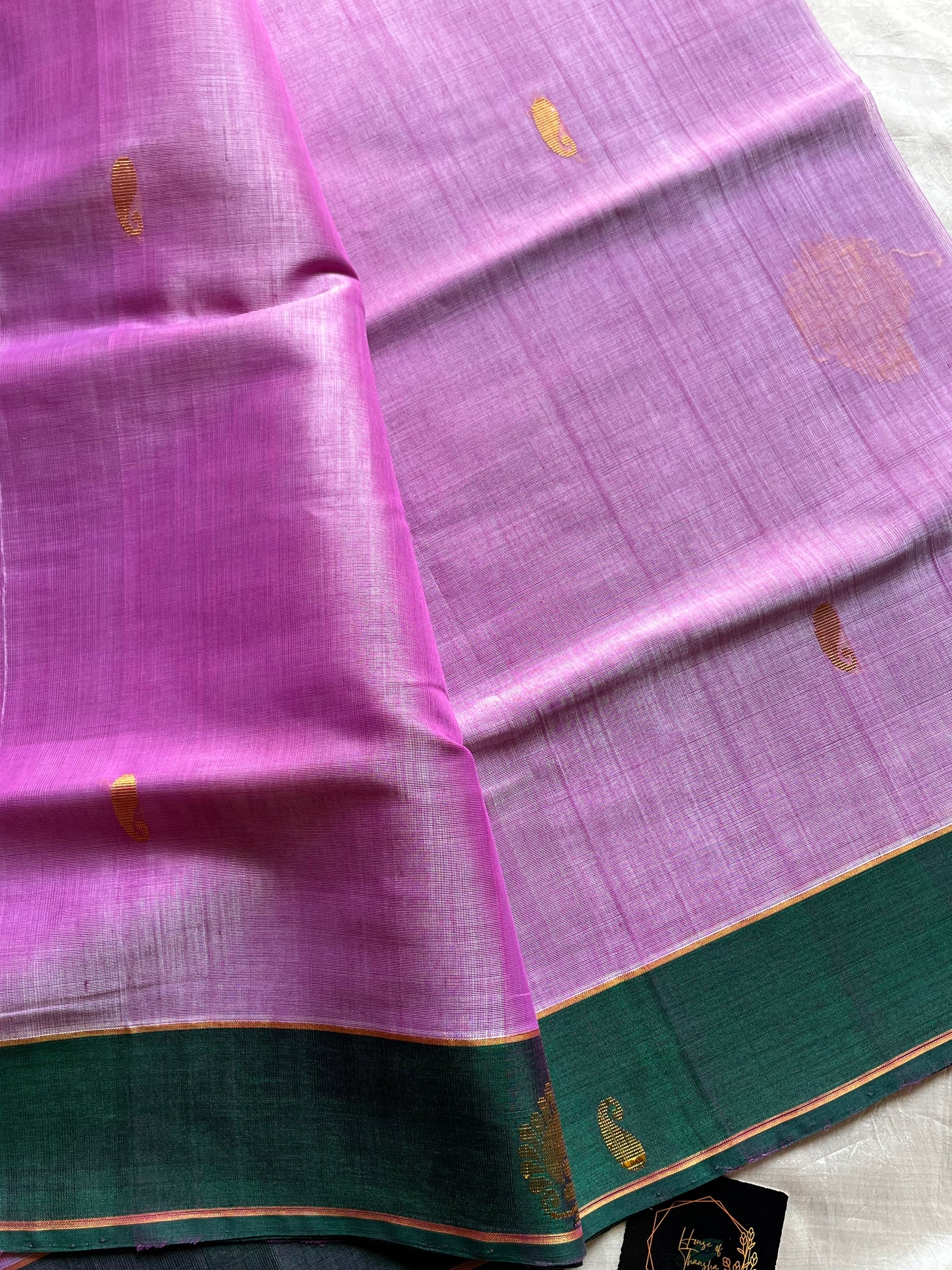 Vegan Silk Saree – Rose & Green Handloom Art Silk