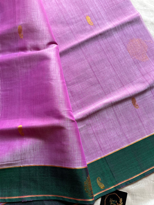 Vegan Silk Saree – Rose & Green Handloom Art Silk