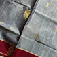 Vegan Silk Saree – Grey & Maroon Handloom Art Silk