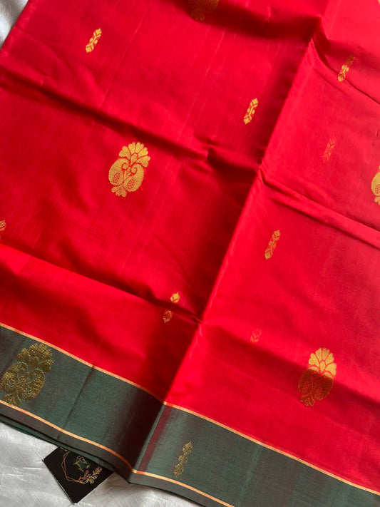 Vegan Silk Saree – Vibrant Red Handloom Art Silk