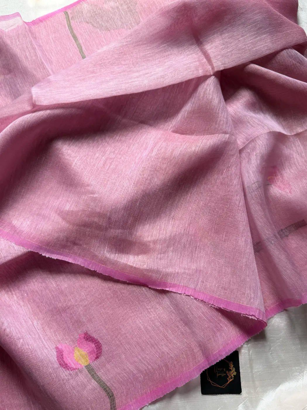 Handloom Silk Linen Jamdaani Saree - Pastel pink