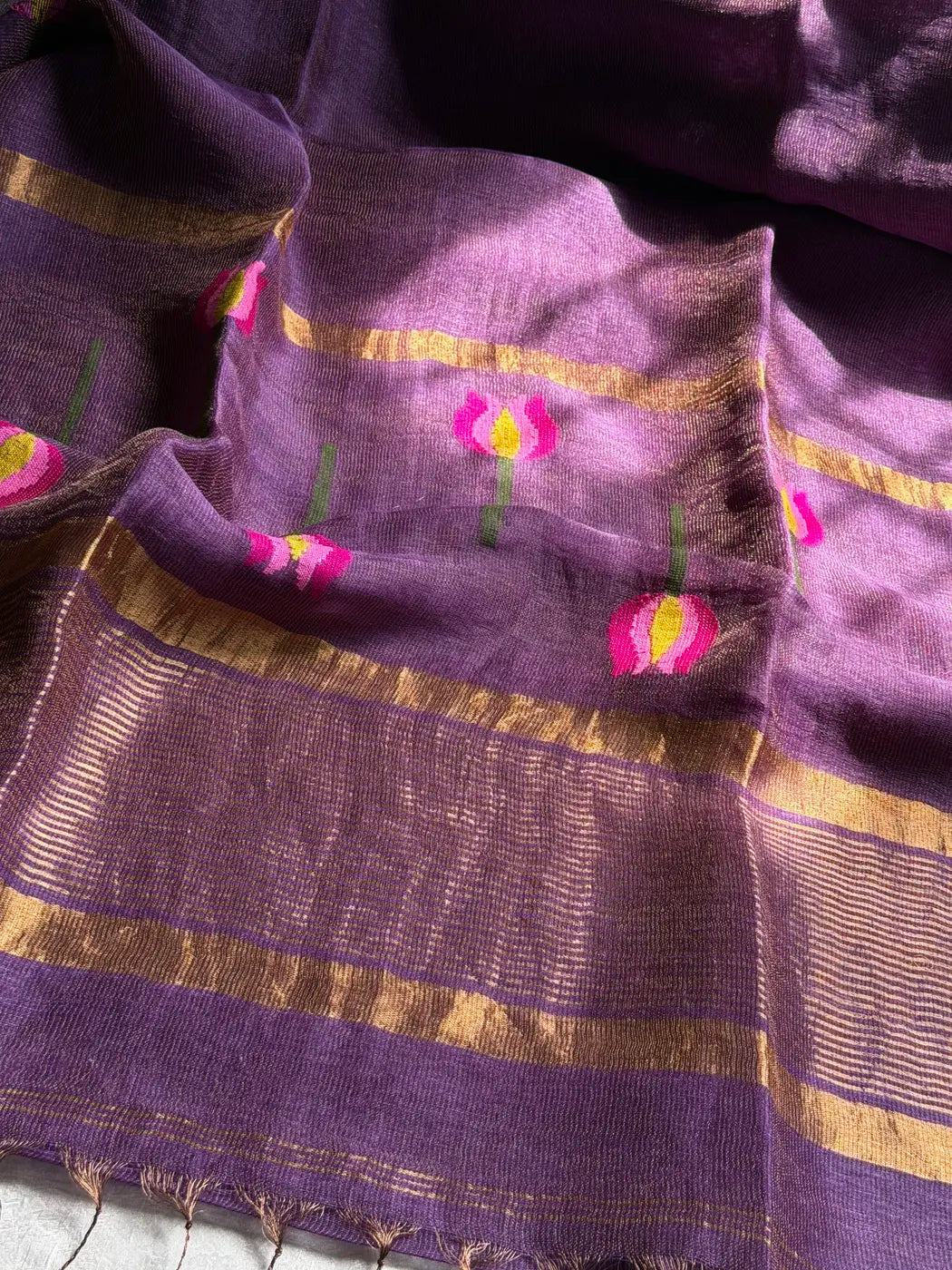 Handloom Silk Linen Jamdaani Saree - Purple