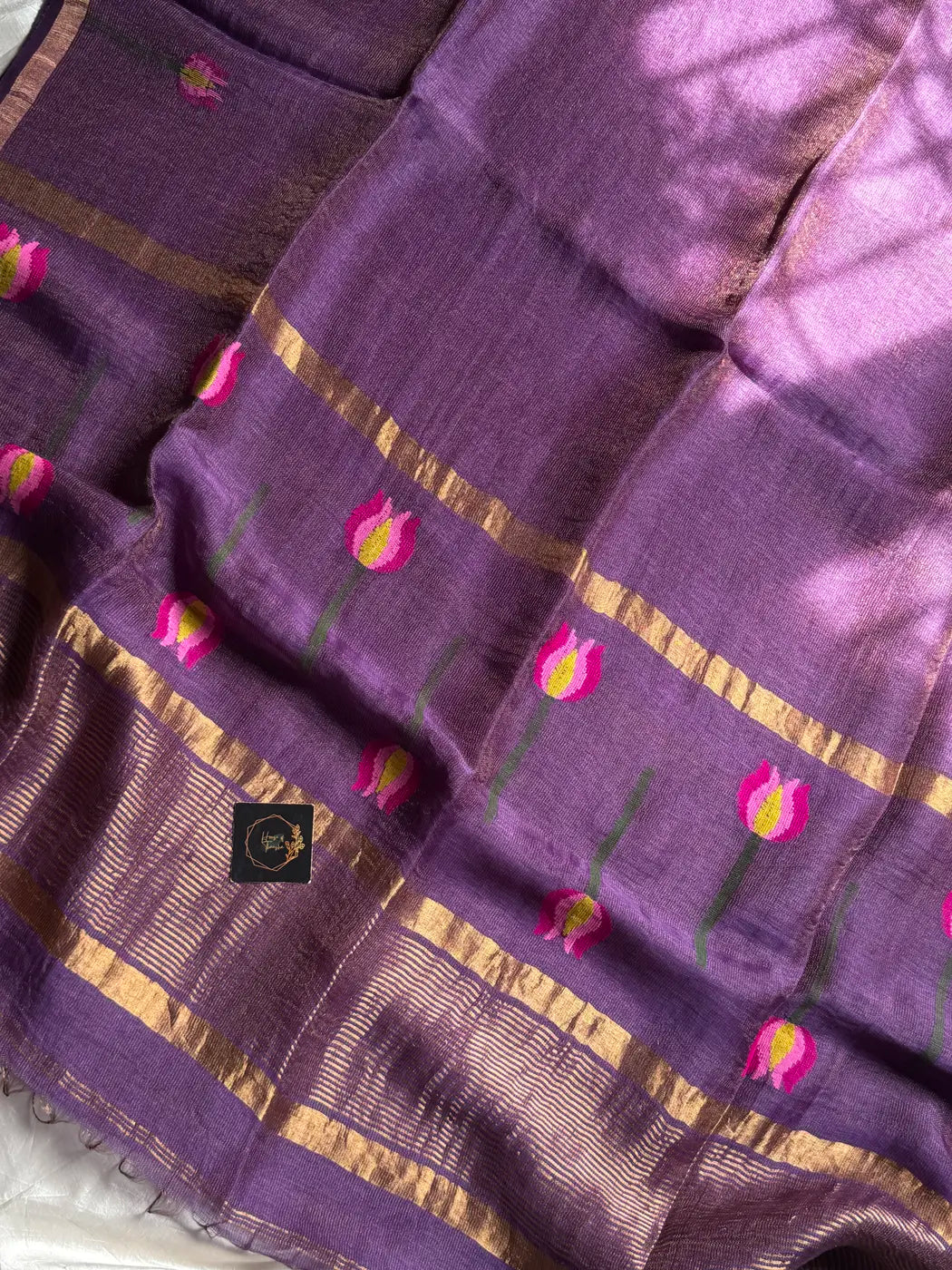 Handloom Silk Linen Jamdaani Saree - Purple