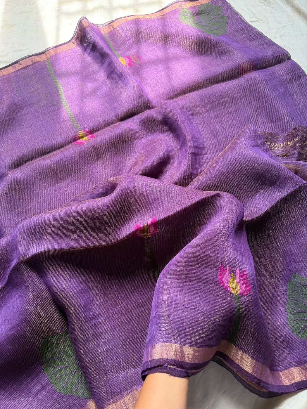 Handloom Silk Linen Jamdaani Saree - Purple