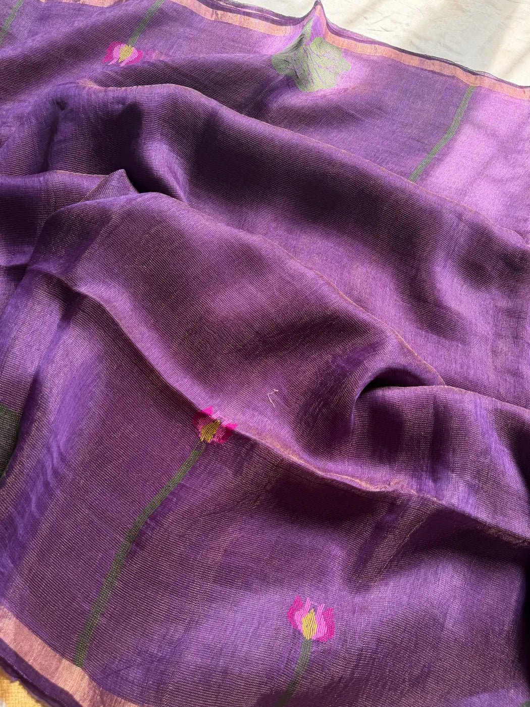 Handloom Silk Linen Jamdaani Saree - Purple