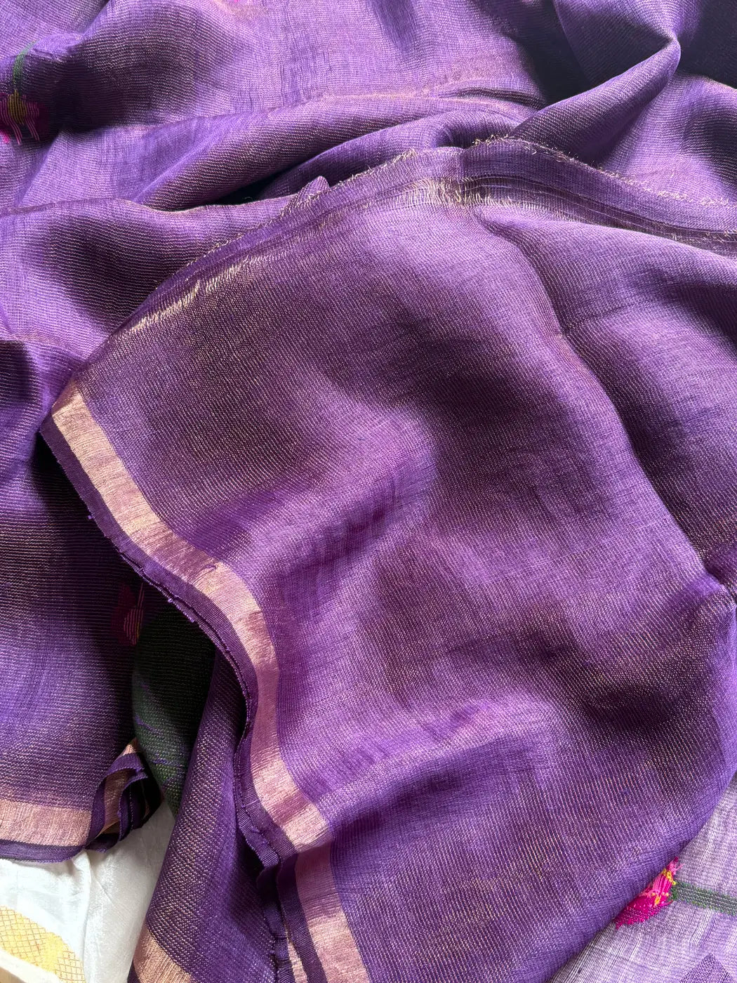 Handloom Silk Linen Jamdaani Saree - Purple