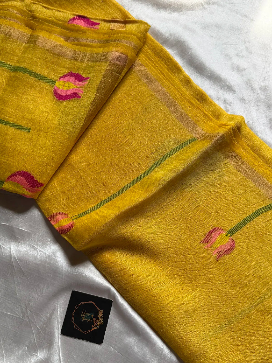 Handloom Silk Linen Jamdaani Saree - Yellow