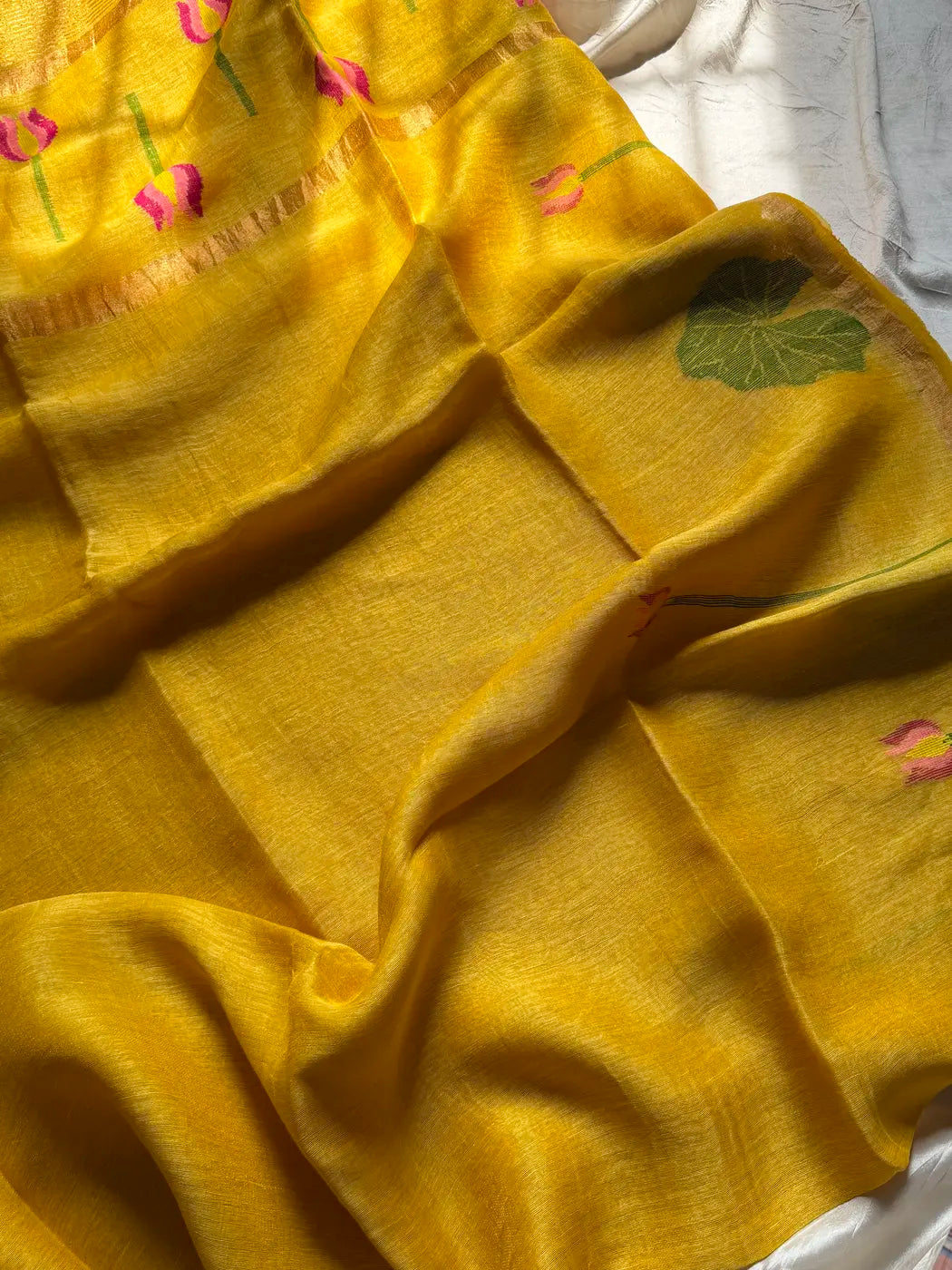 Handloom Silk Linen Jamdaani Saree - Yellow