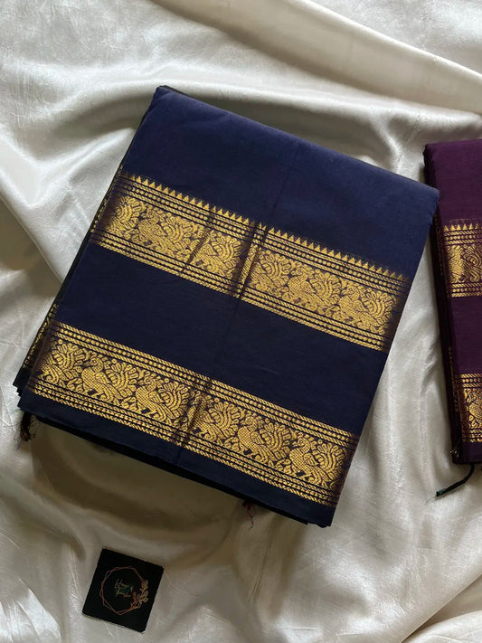 Subtle Weaves | Dark Blue Kanchi Cotton Saree