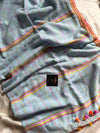 Mulmul Cotton Saree with Kantha Work - Pastel Blue