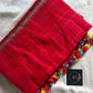 Mulmul Cotton Saree with Kantha Work - Red