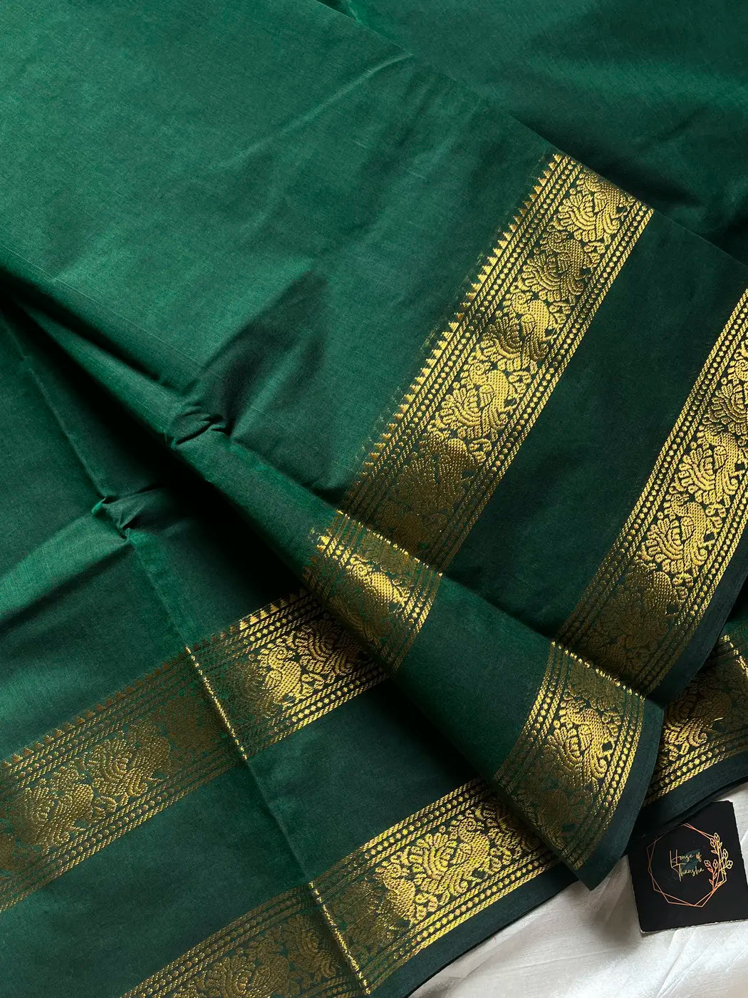 Subtle Weaves | Dark green Kanchi Cotton Saree