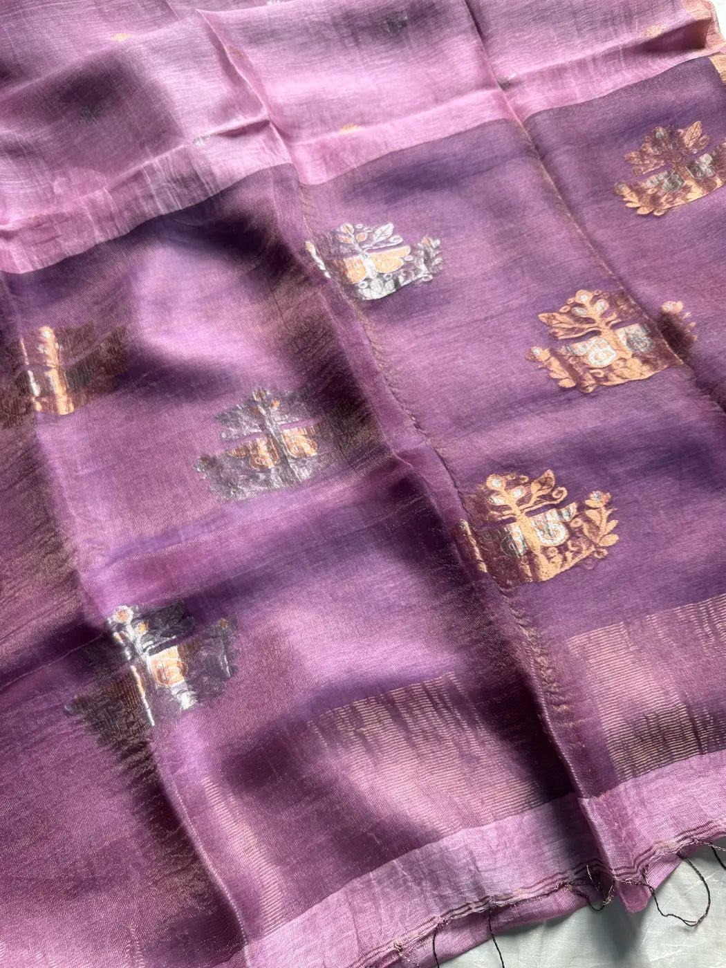 Handloom Silk Linen Saree - Pastel Lavender