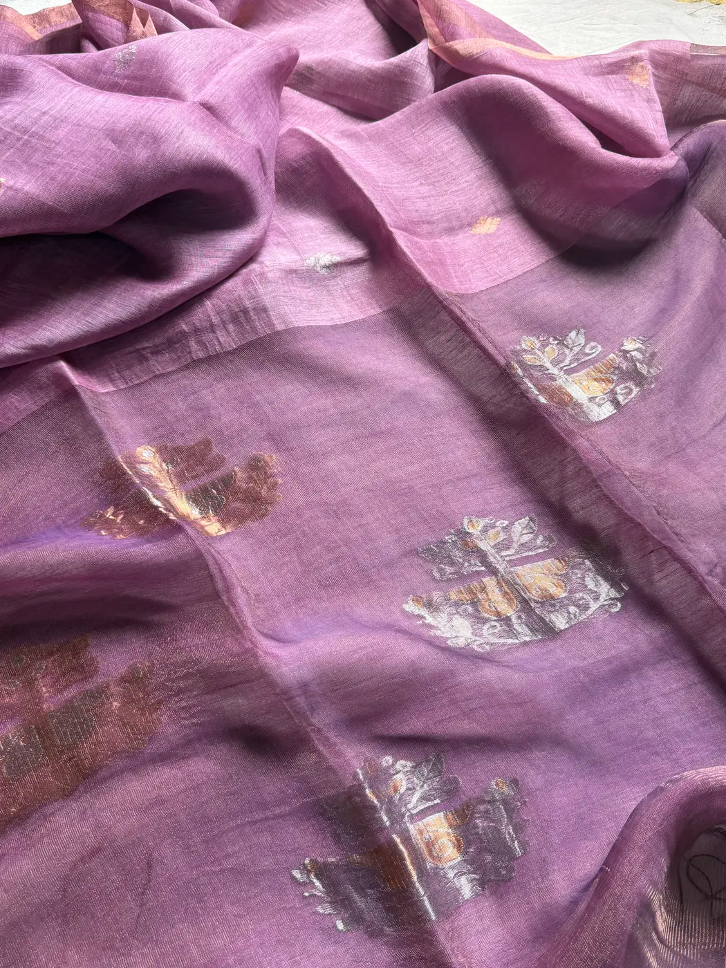 Handloom Silk Linen Saree - Pastel Lavender