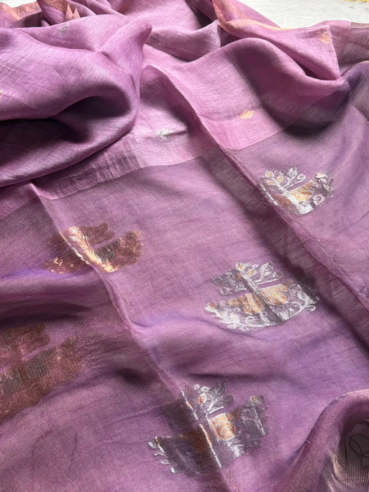 Handloom Silk Linen Saree - Pastel Lavender