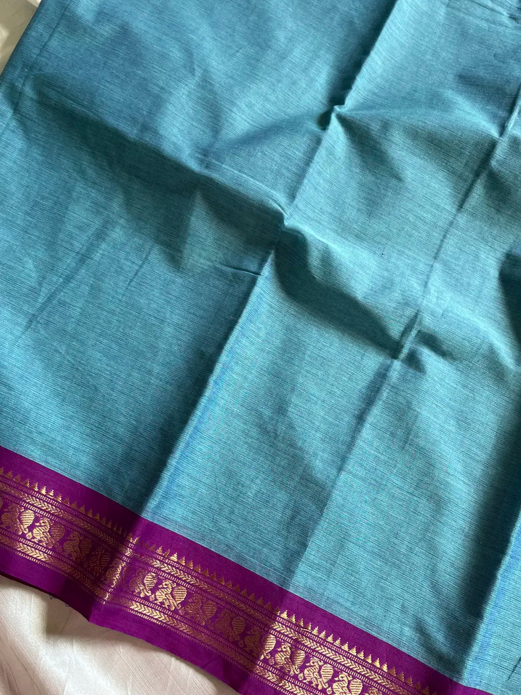 Minimal Border Edit - SkyBlue & Purple Kanchi Cotton Saree