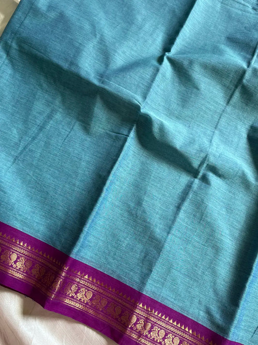 Minimal Border Edit - SkyBlue & Purple Kanchi Cotton Saree