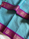 Minimal Border Edit - SkyBlue & Purple Kanchi Cotton Saree