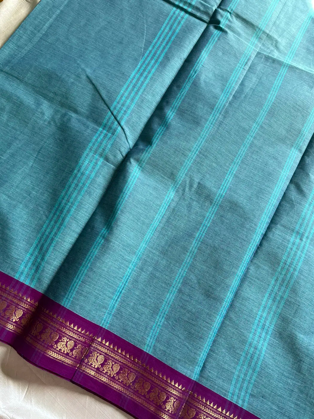 Minimal Border Edit - SkyBlue & Purple Kanchi Cotton Saree