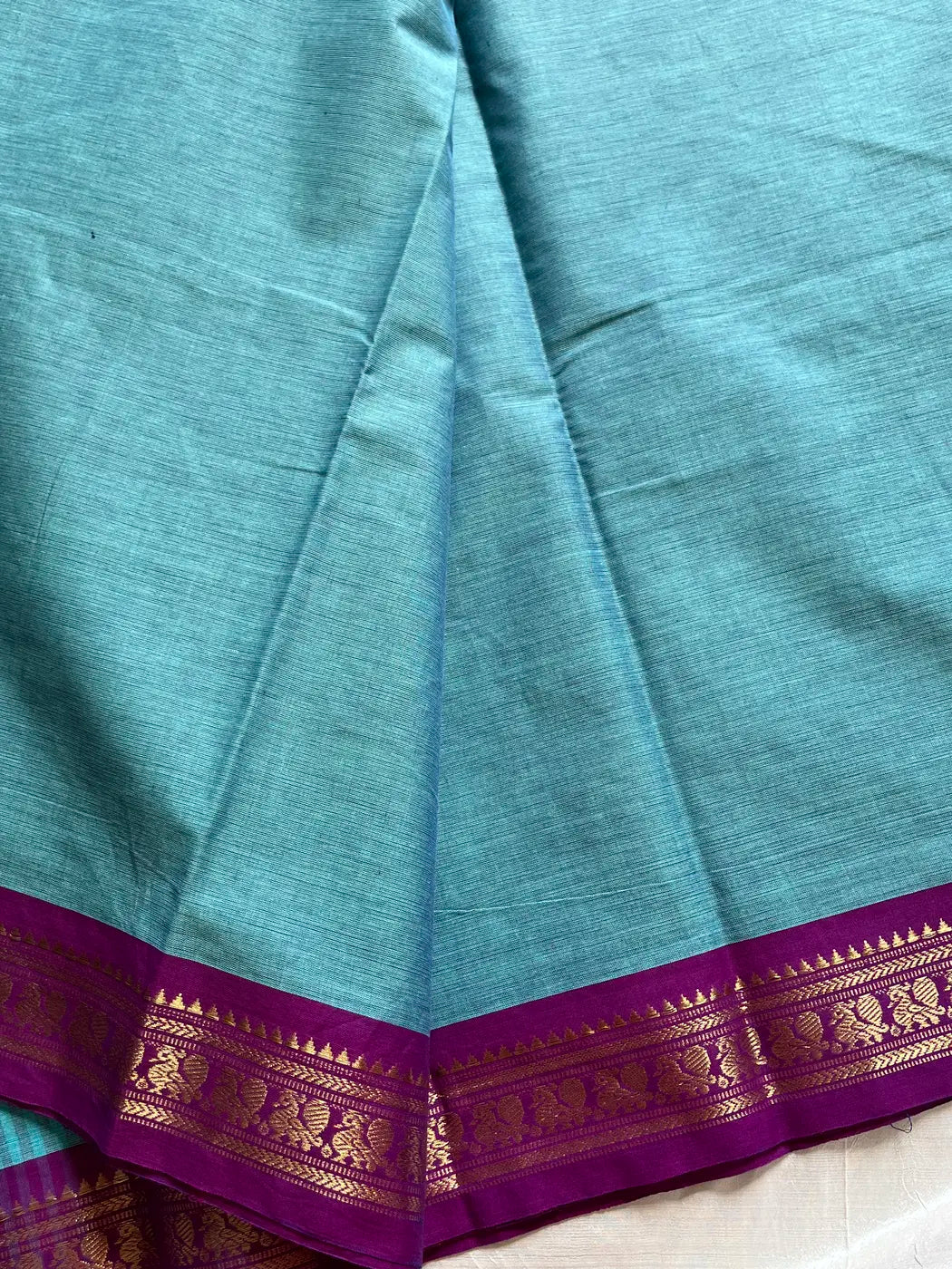 Minimal Border Edit - SkyBlue & Purple Kanchi Cotton Saree