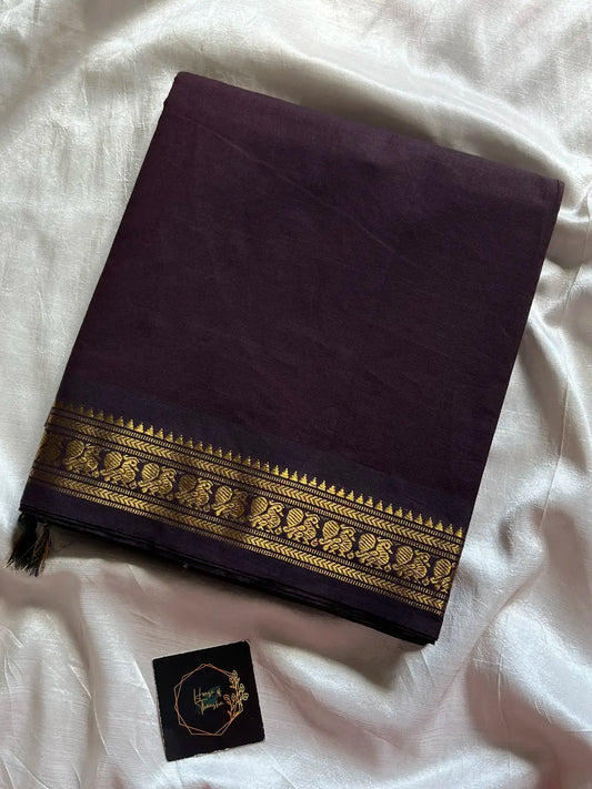 Minimal Border Edit - Dark Coffee Brown Kanchi Cotton Saree