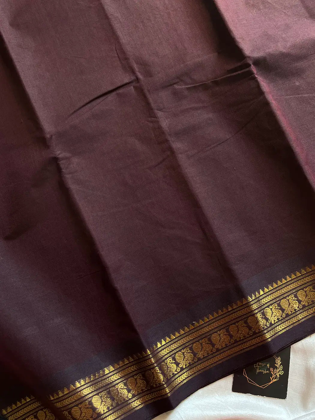 Minimal Border Edit - Dark Coffee Brown Kanchi Cotton Saree