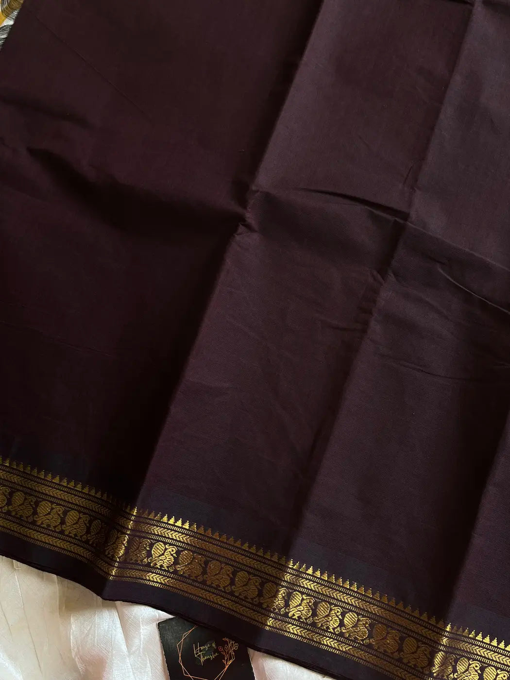 Minimal Border Edit - Dark Coffee Brown Kanchi Cotton Saree