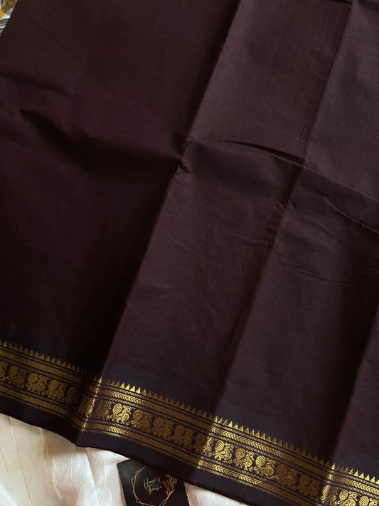 Minimal Border Edit - Dark Coffee Brown Kanchi Cotton Saree