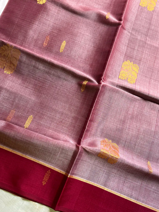 Vegan Silk Saree – Rosewood & Maroon Handloom Art Silk