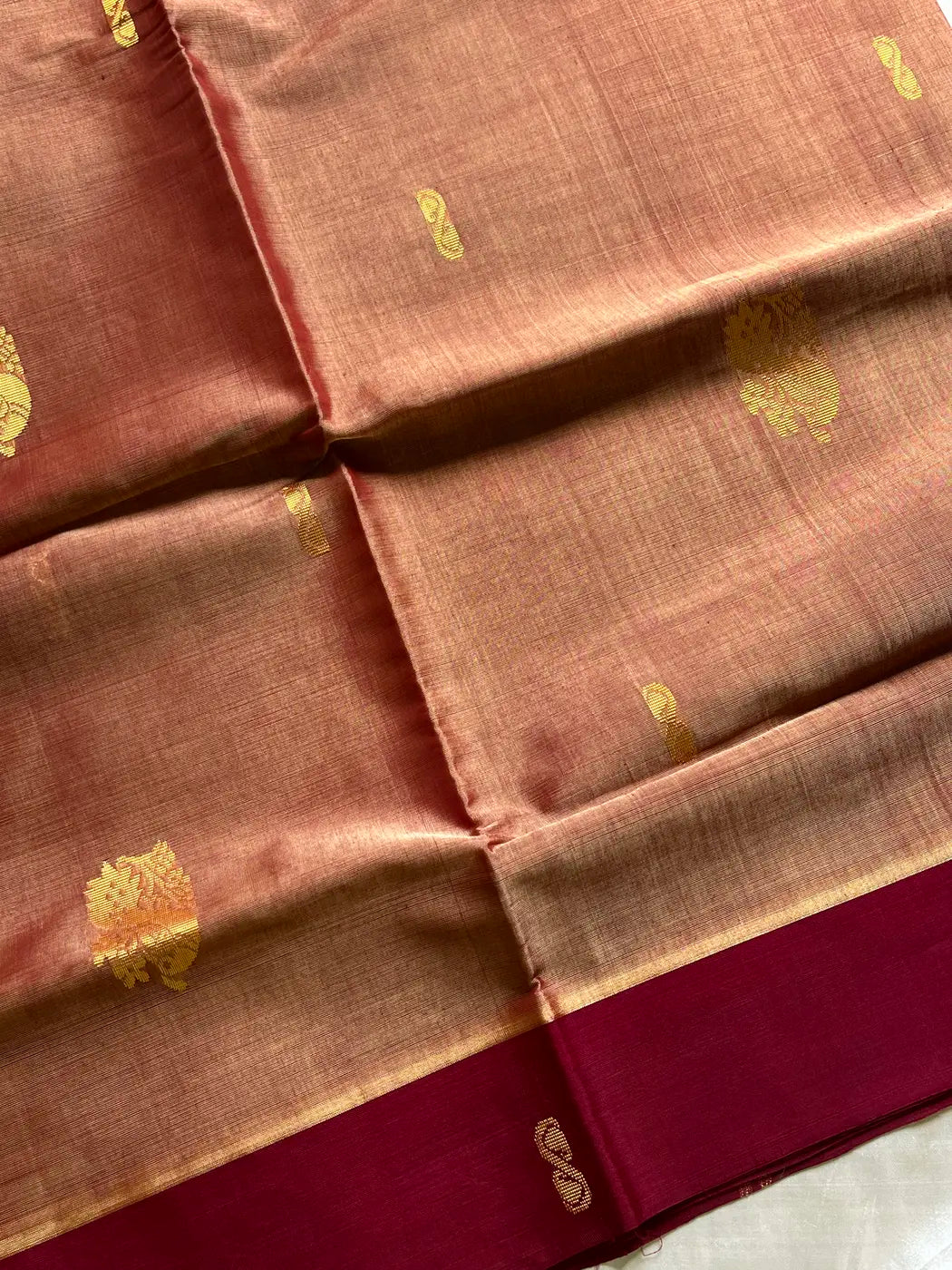 Vegan Silk Saree – Apricot Bronze Handloom Art Silk