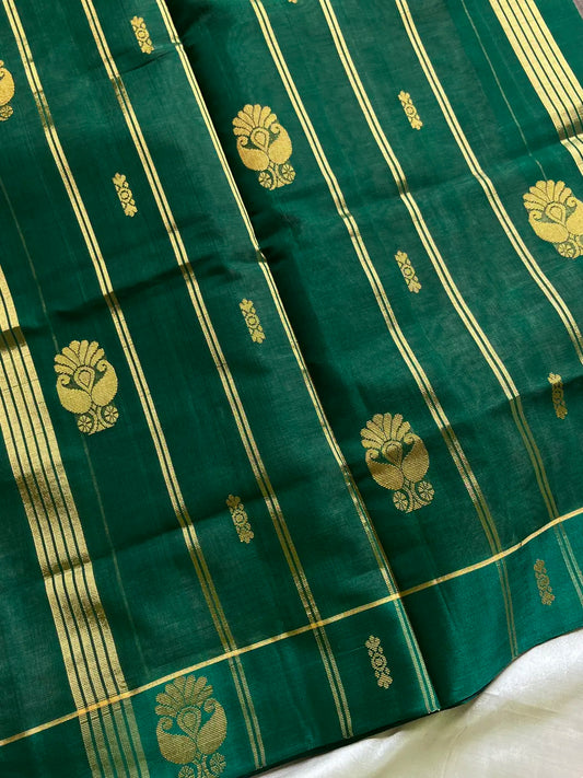 Vegan Silk Saree – Ash & Green Handloom Art Silk