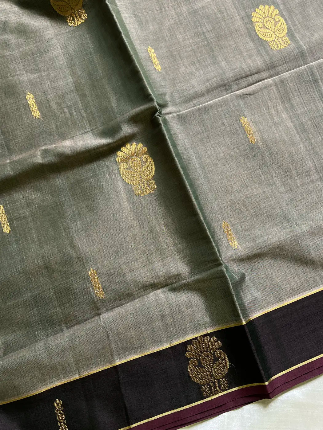 Vegan Silk Saree – Olive Green Handloom Art Silk