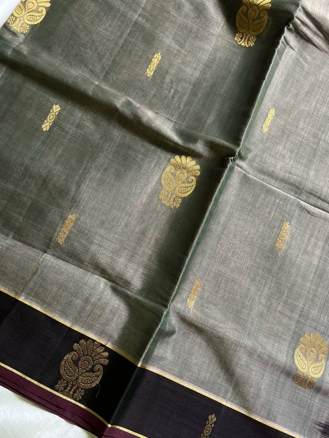 Vegan Silk Saree – Olive Green Handloom Art Silk