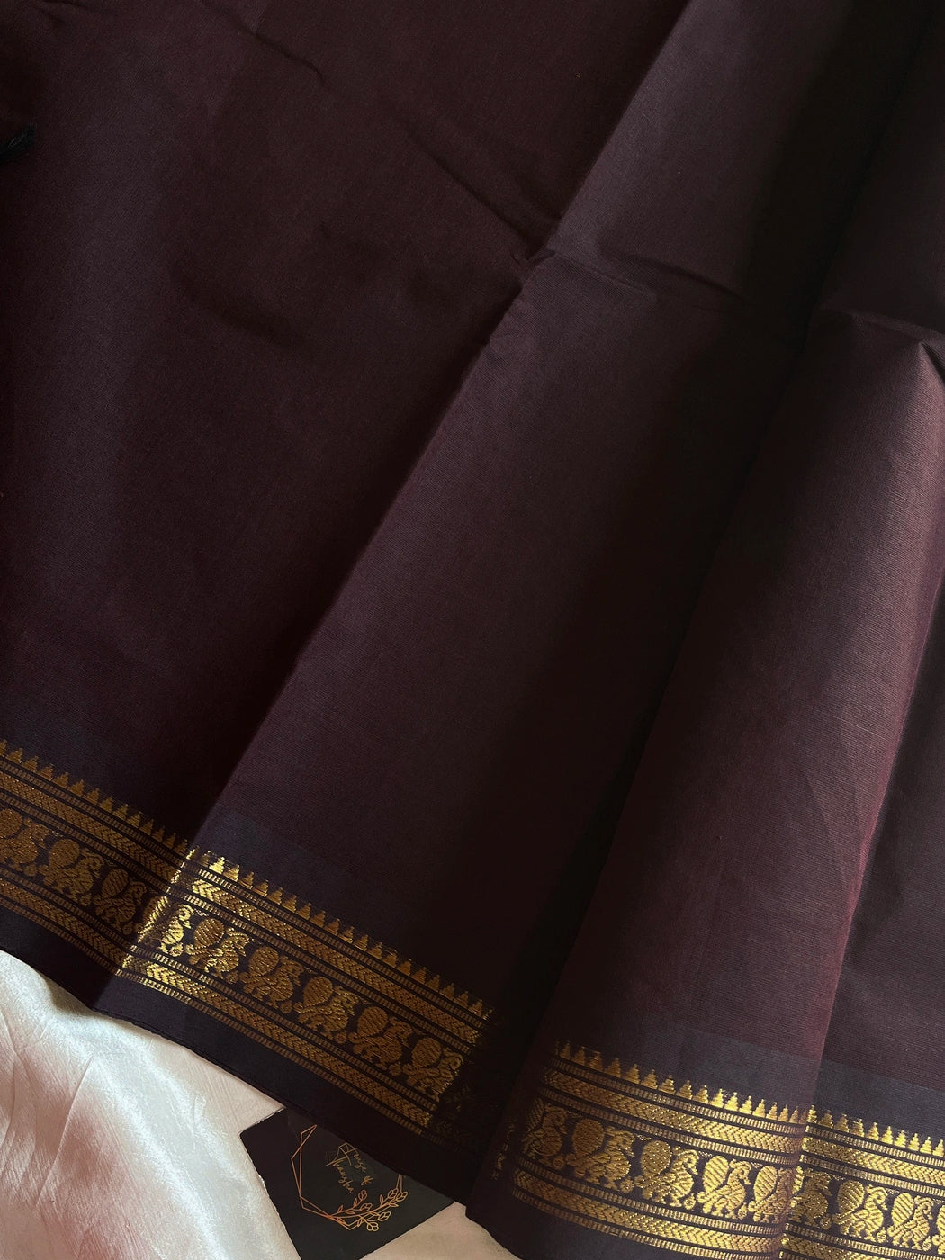 Minimal Border Edit - Dark Coffee Brown Kanchi Cotton Saree