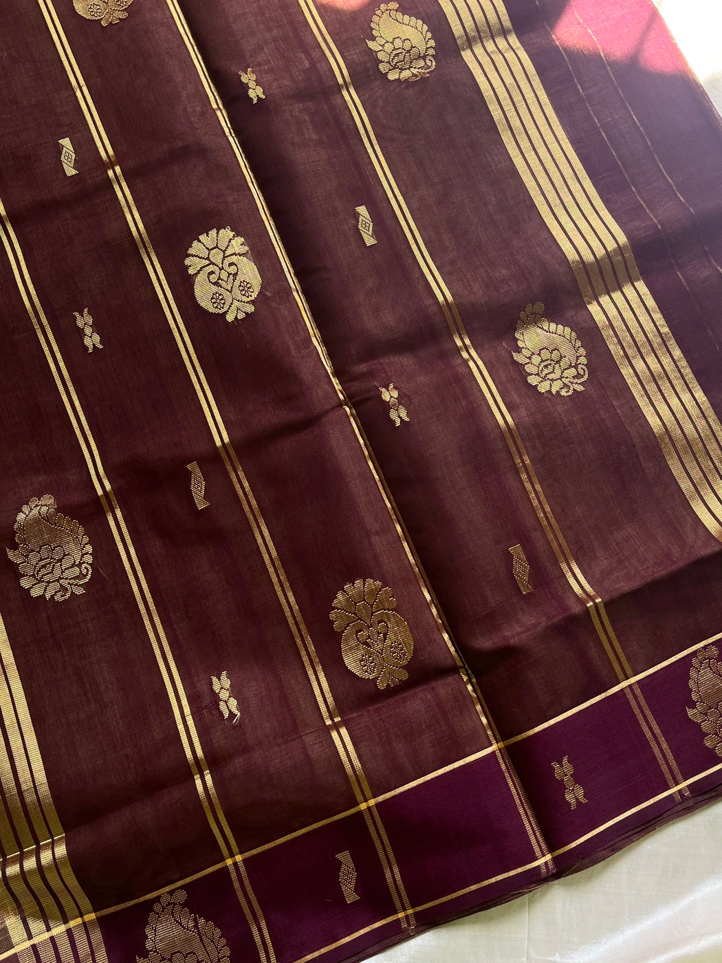 Vegan Silk Saree – Beige & Brown Handloom Art Silk