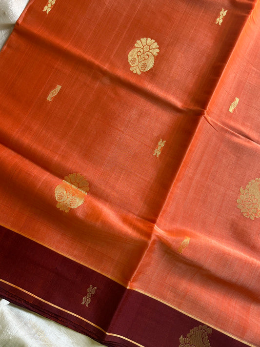 Vegan Silk Saree – Peach Handloom Art Silk