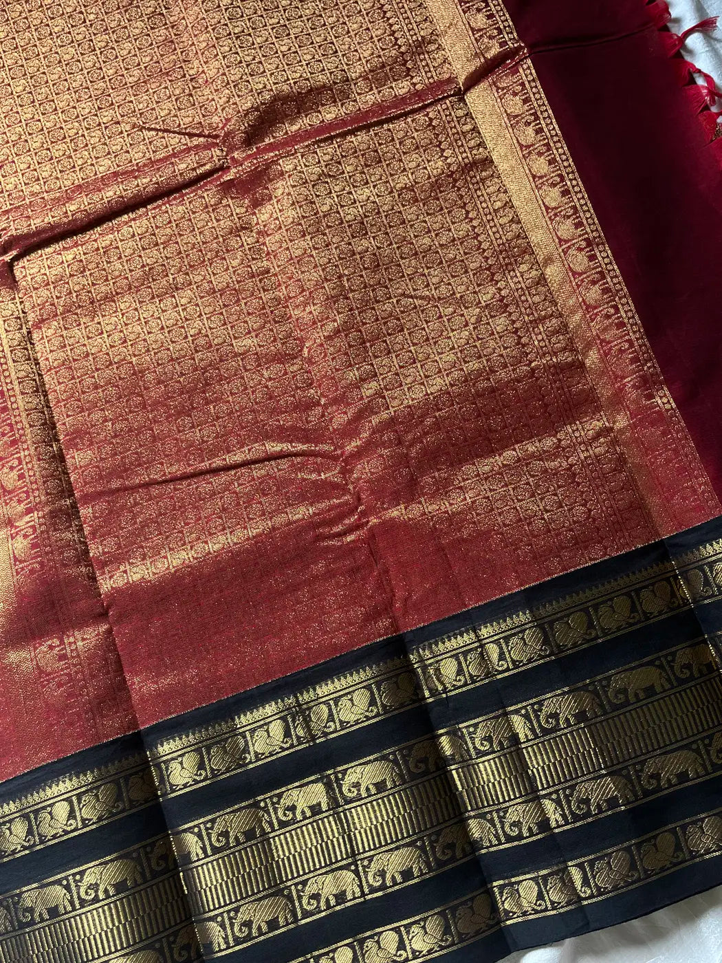 Throne Edit – Maroon & Black Kanchi Cotton Saree