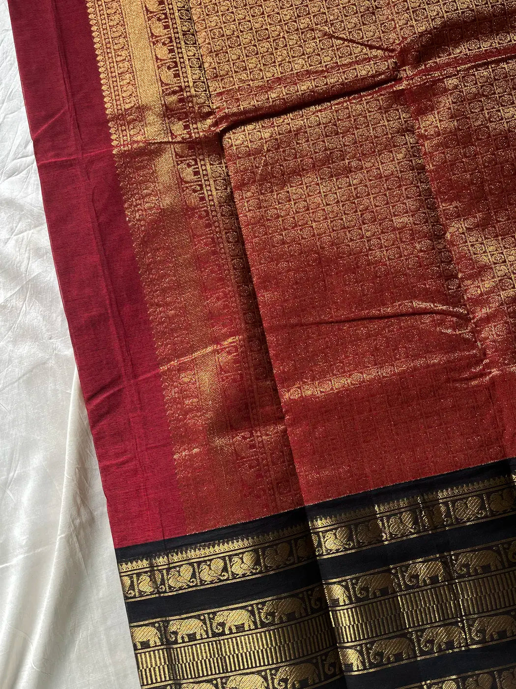Throne Edit – Maroon & Black Kanchi Cotton Saree