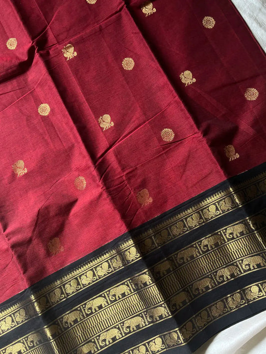 Throne Edit – Maroon & Black Kanchi Cotton Saree