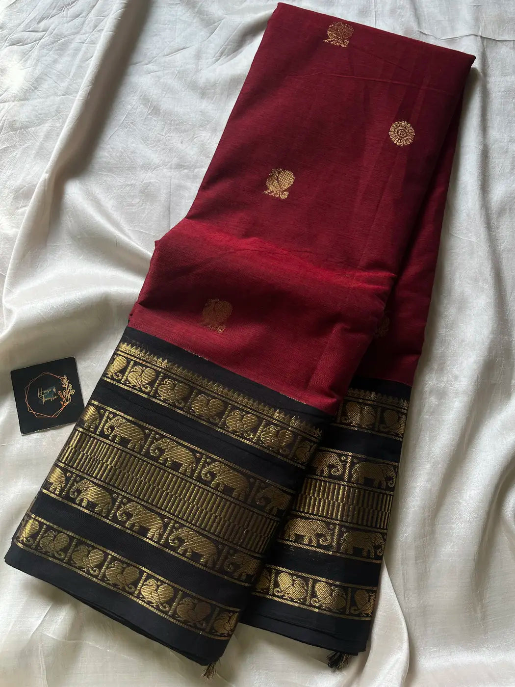 Throne Edit – Maroon & Black Kanchi Cotton Saree