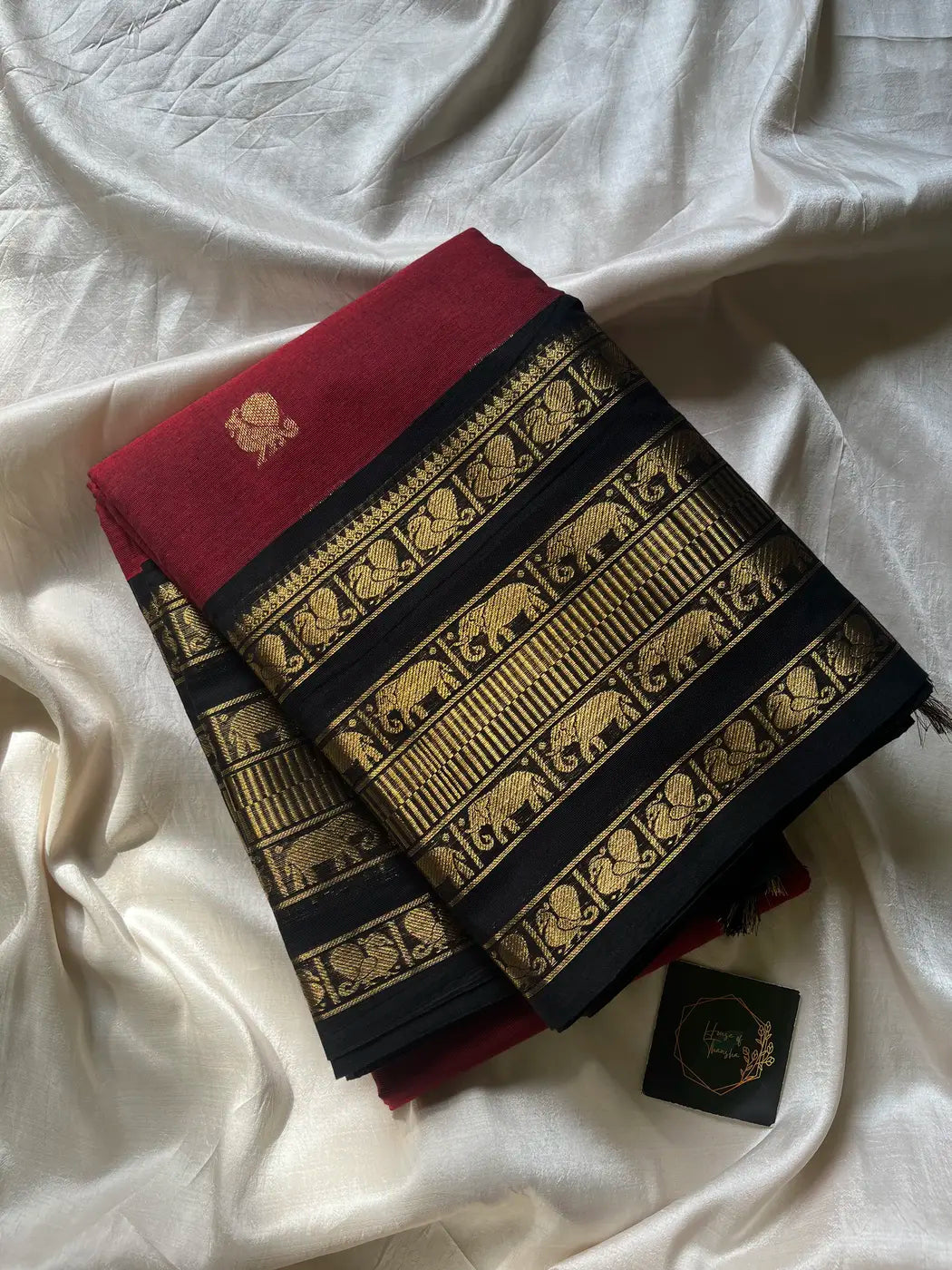 Throne Edit – Maroon & Black Kanchi Cotton Saree