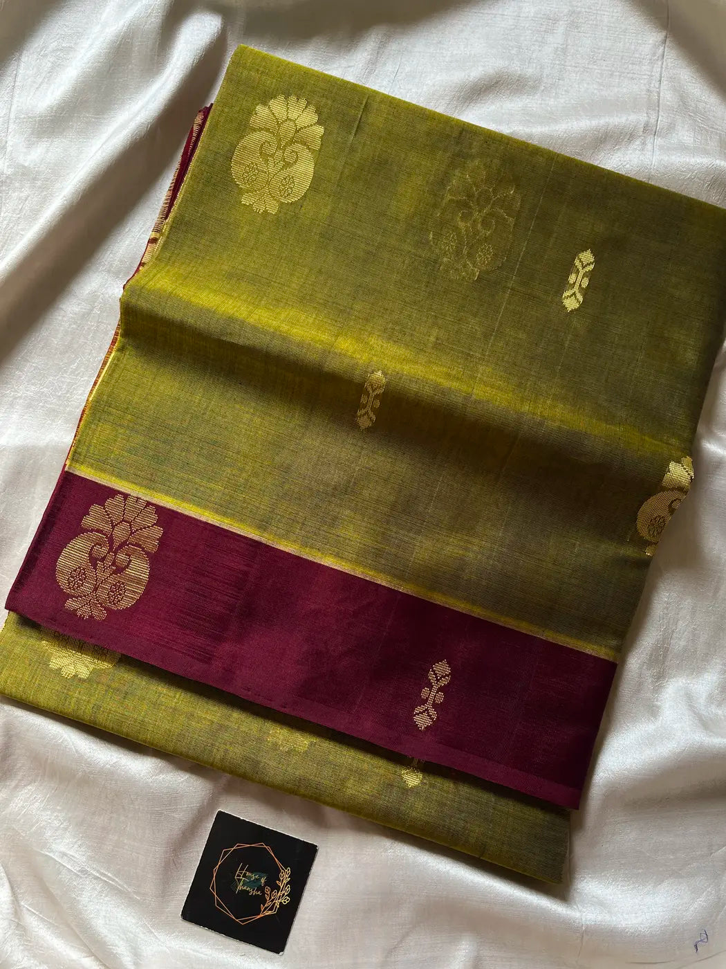 Vegan Silk Saree – Olive Gold