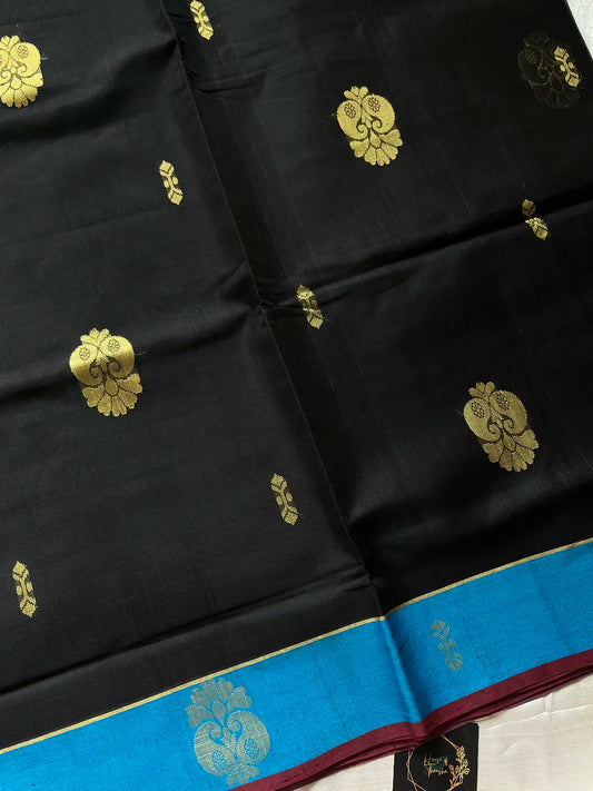 Vegan Silk Saree – Black & Blue