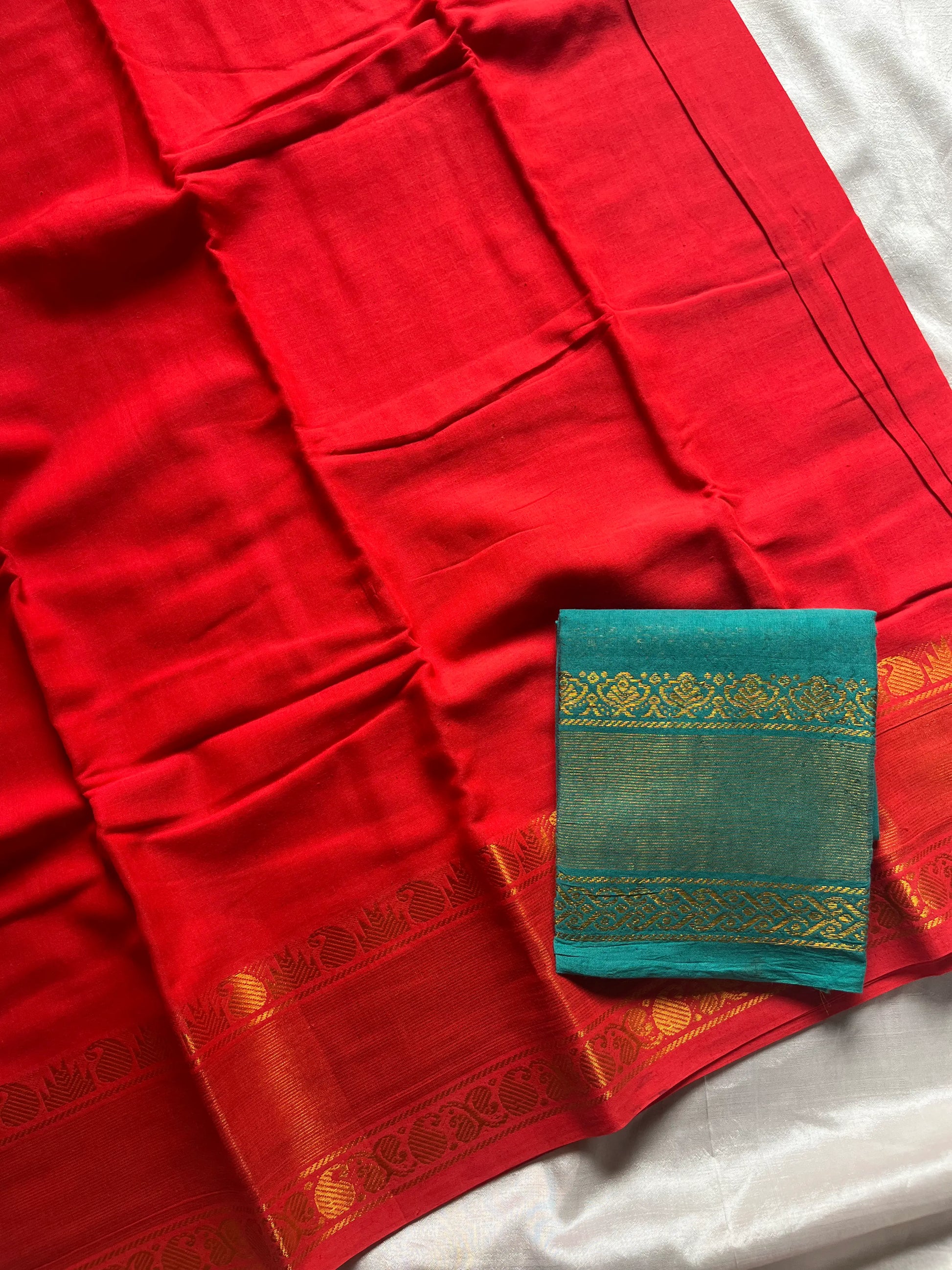 Orange plain Sungudi cotton saree with contrast blouse – House of Thansha